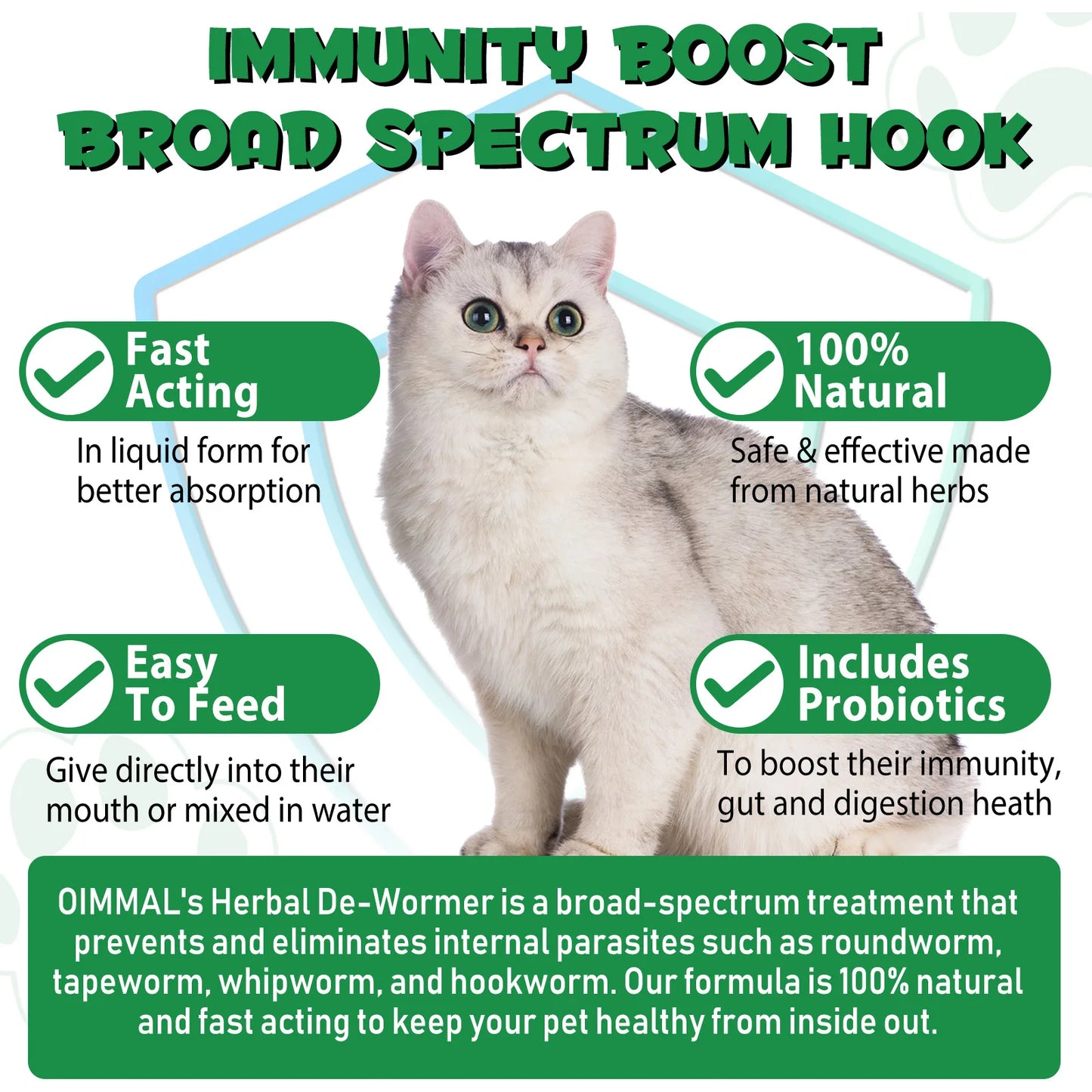 Natural tapeworm, roundworm, roundworm, nematode prevention for cats