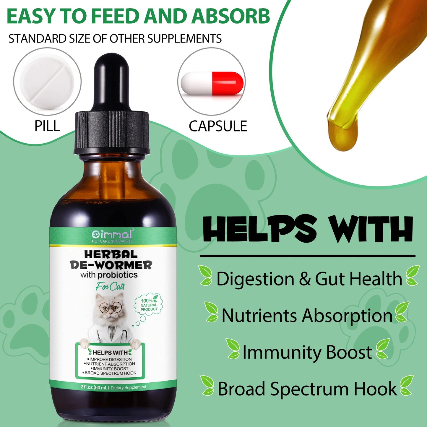 Natural tapeworm, roundworm, roundworm, nematode prevention for cats