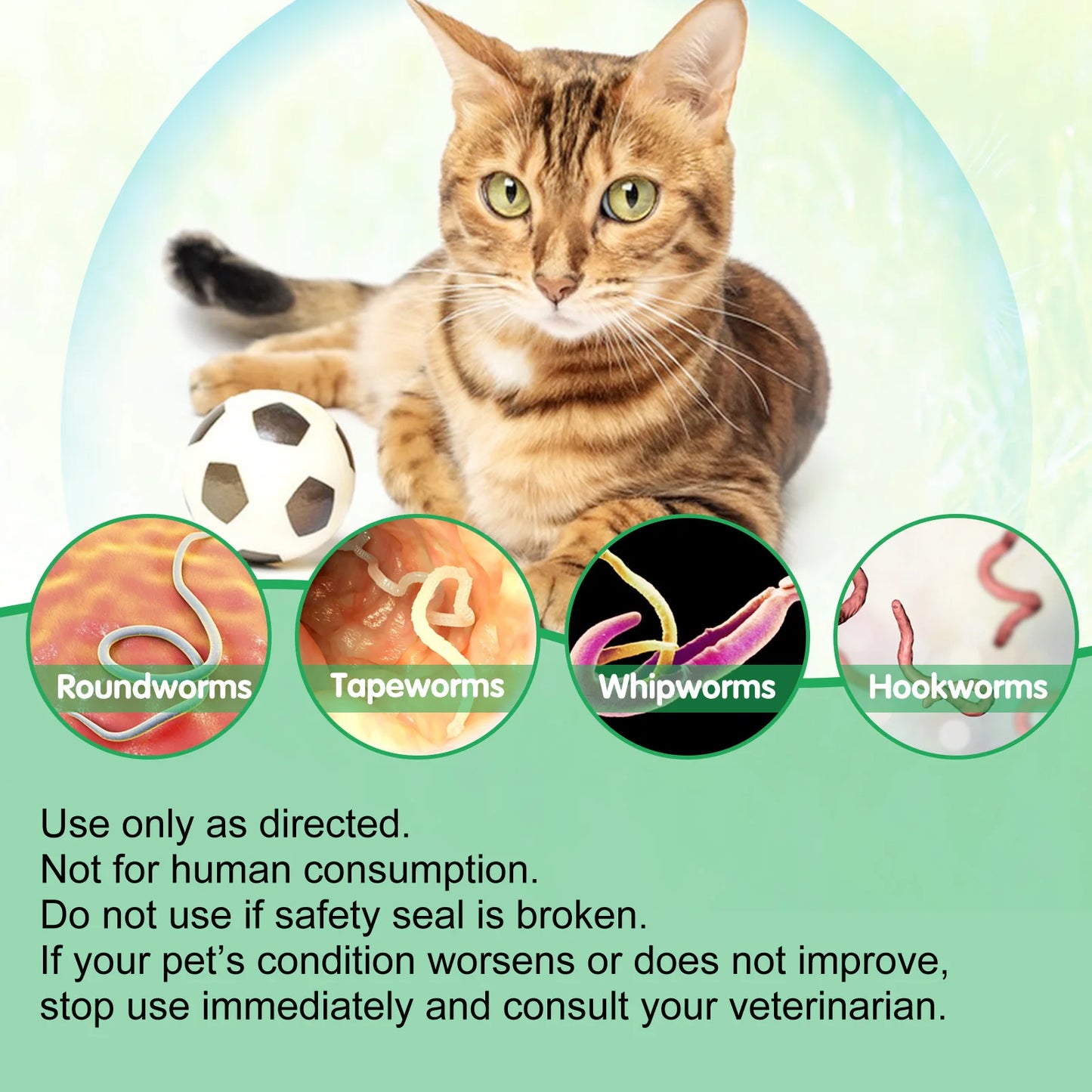 Natural tapeworm, roundworm, roundworm, nematode prevention for cats